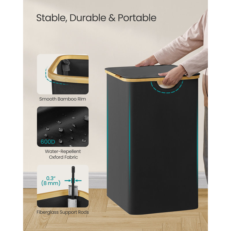 Fabric Laundry Hamper with Handles, Black
