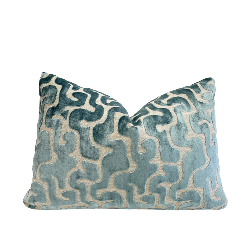 Velvet Maze Lumbar Throw Pillow Cover, Spruce
