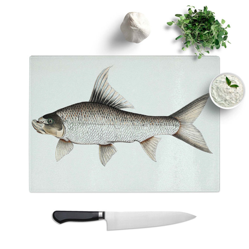 Tempered Glass Rock Carp Illustration by John Edward Gray Chopping Board, 28.5 cm W x 20 cm L
