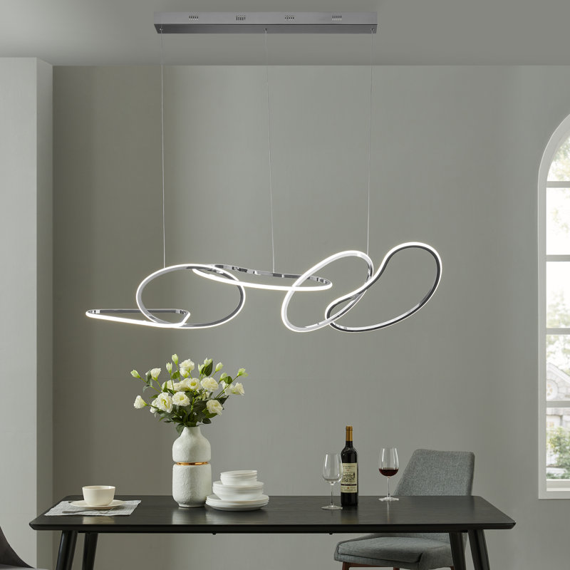 Waukee 3 - Light Dimmable LED Modern Linear Chandelier, Chrome