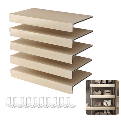 5 housses de tablettes grillagées en mousse avec ton de chêne pour étagères de cuisine de placard amovibles, grain de bois imprimé, 0,75 mm d'épaisseur, 10 tablettes de salle de bain en acrylique à angle droit de protection, décoratives
