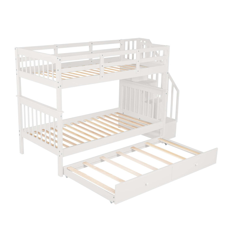 Lit superposé d'escalier peu encombrant avec rangement intégré et lit gigogne, Blanc