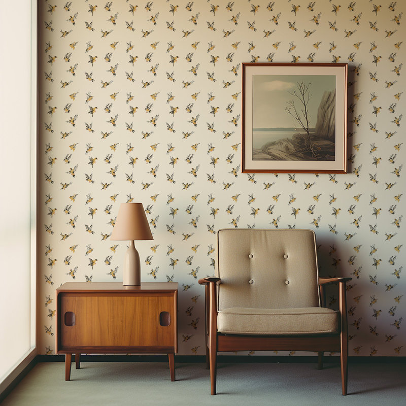 Flight of the Finches - Wallpaper, Sketchpad White, Peel & Stick, Self-Adhesive