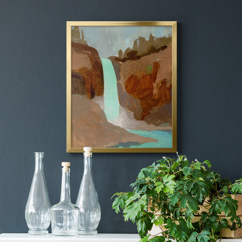 Turquoise Falls I, toile encadrée de qualité supérieure - prête à être accrochée, Cadre doré à coins fermés