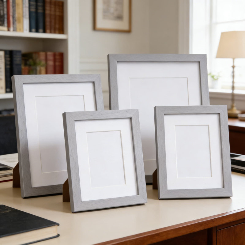 Ensemble de 4 cadres photo 11 x 14, plateau de table en bois massif et cadres muraux en plexiglas, avec passe-partout pour photos 5 x 7 et 8 x 10