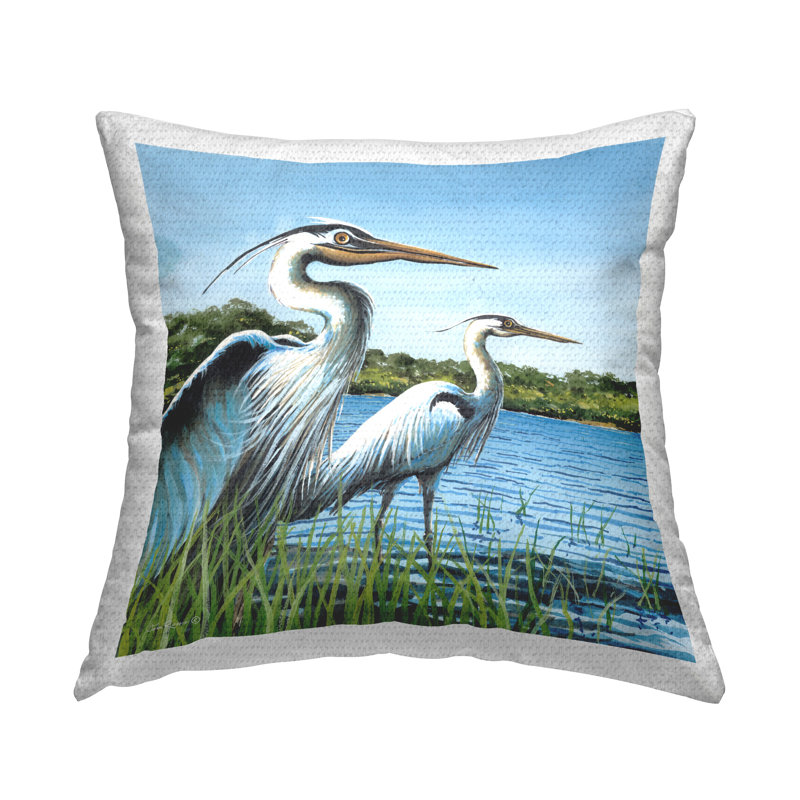 Coussin décoratif d'extérieur Traditional Egrets Gazing par John Rossini