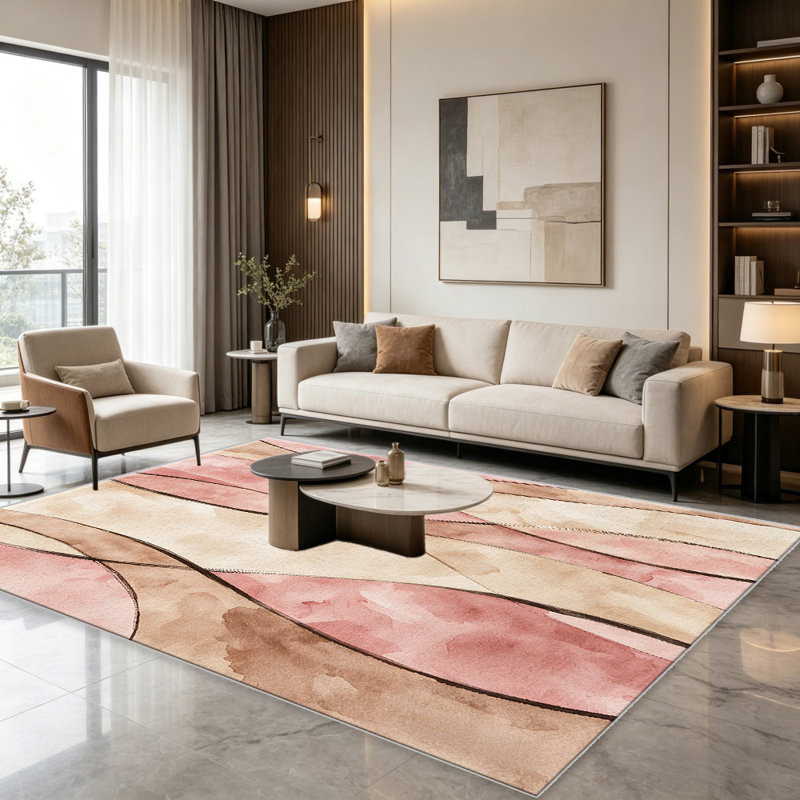 Blush Brown Wave carpet-easy to clean, machine-washable, soft and comfortable; suitable for door mats, kitchens, living rooms, bedrooms, corridors, and laundry areas. Easy to clean, durable carpet for home decoration.