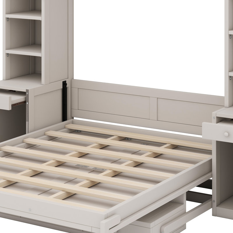 Lit escamotable avec bureau, armoires et tiroirs Murphy, Blanc antique