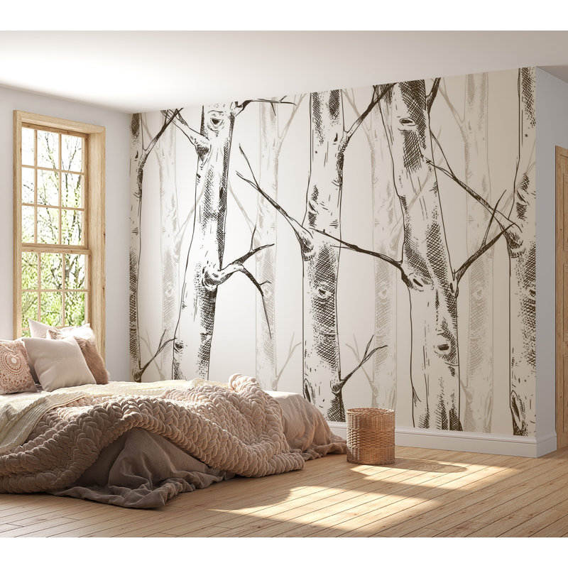Papier peint de qualité supérieure - Forêt de bouleaux, L 96 po x l 120 po