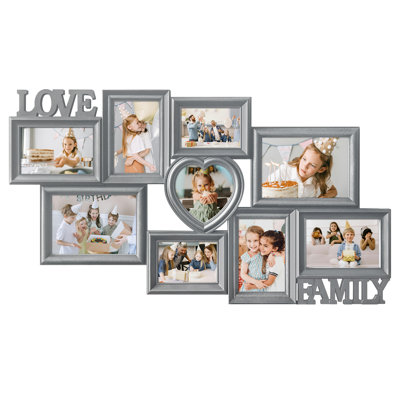 9-Opening Rustic Family Collage Photo Frame With Family And Love Sign