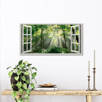 Spring Pictures Canvas Wall Decor, Nature Forest Painting Prints, Faux Window Poster, Tree Landscape Artwork for Living Room Bedroom Office Gift, 24"