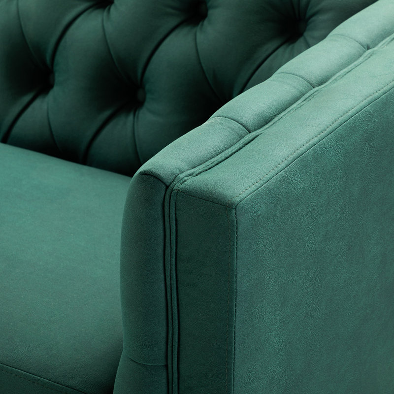 Brinna Upholstered Button-Tufted Sofa with Metal Legs, Dark Green