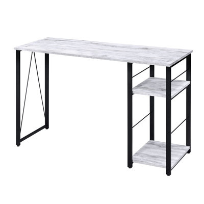 Bureau rectangulaire industriel à 2 étagères, fini noir, tons gris et blanc