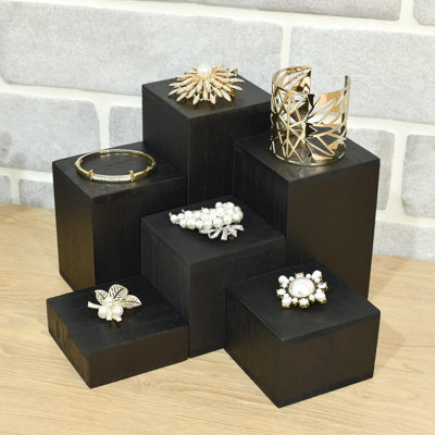 6Pcs Black Square Wooden Display Risers Jewelry Figurine Display Stand