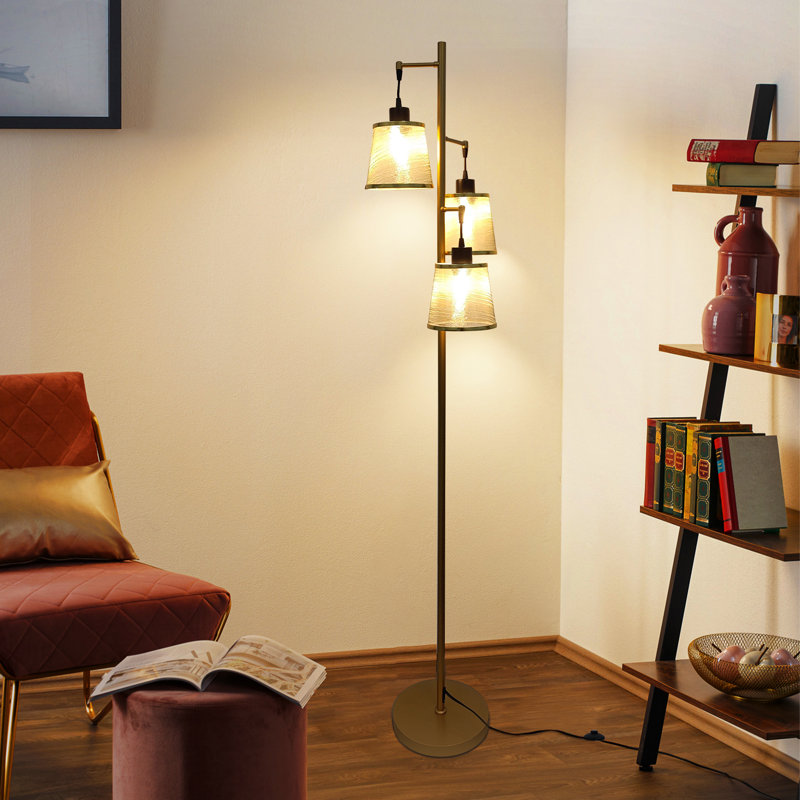  Modern 64'' 3-Light Tree Floor Lamp with LED Bulbs Included, Antique Brass Standing Lamp for Living Room & Bedroom
