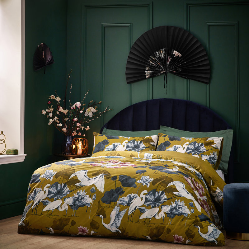 Aksharan Polyester Floral Duvet Cover Set with Pillowcases, Single - 1 Standard Pillowcase, Olive