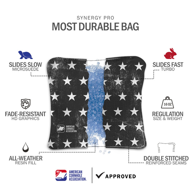 Étoiles et rayures vieillies Synergy Pro Cornhole Sacs, Noir, noir, noir, noir