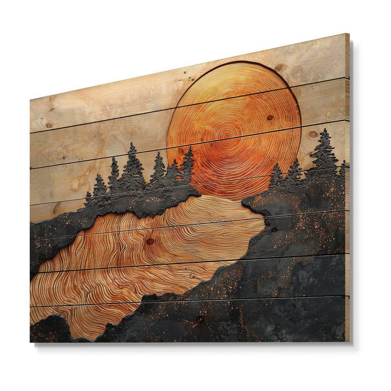 Lever de soleil dans un champ africain, paysage I - forêt, art mural sur bois de pin naturel, H 30 po x l 40 po x P 0,78 po