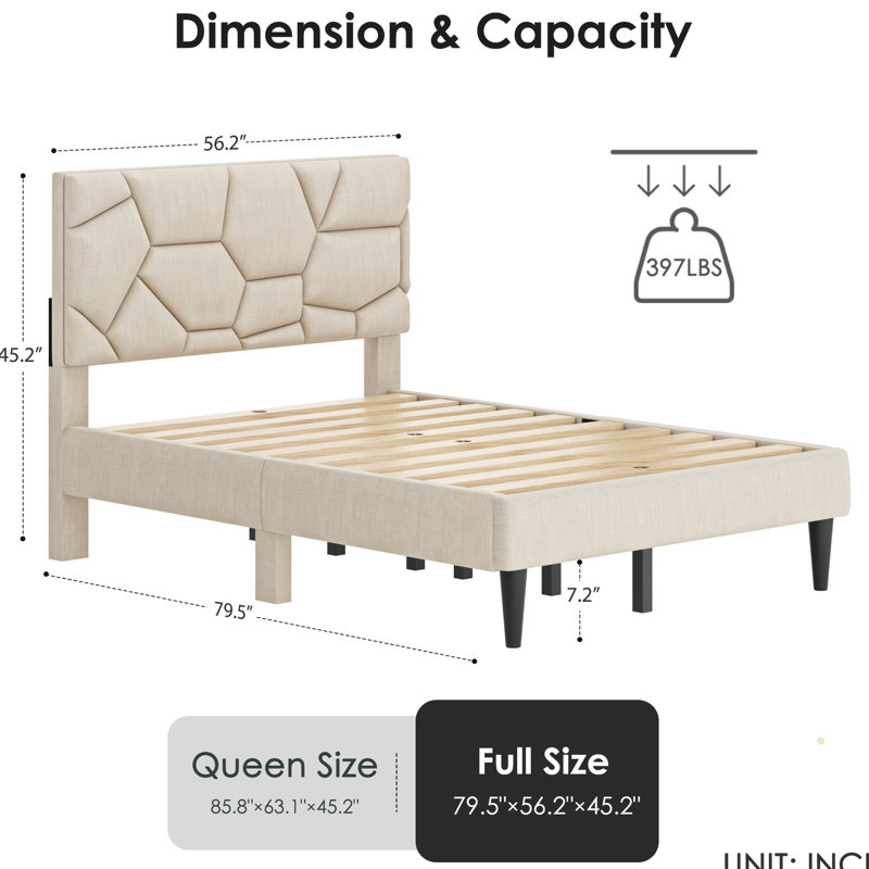 Structure de lit beige - solide, stable, sans sommier, avec option de rangement sans bruit, ressort, Bois