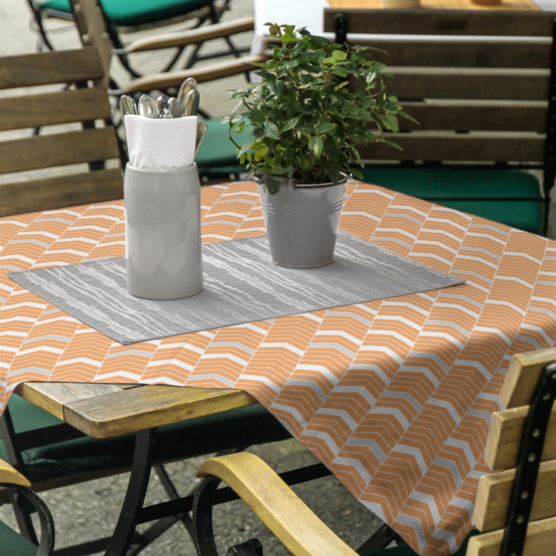 Stephenie Lined Chevrons Tablecloth, Orange/Gray
