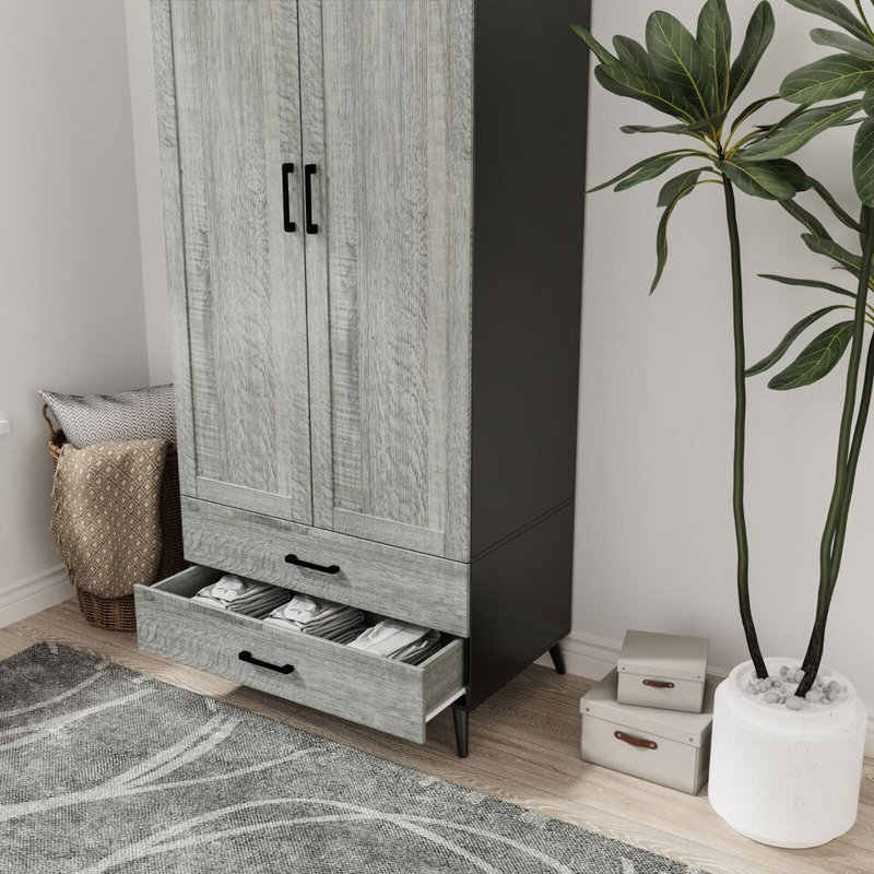 Bosse Solid Wood Wardrobe, Black Ash Grey