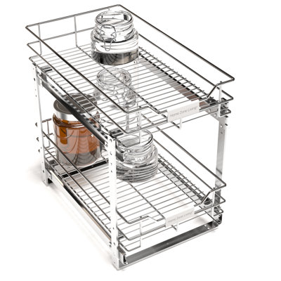 Pull-Out In-Cabinet Organizer with 2-Tier Storage Shelves and Ball-Bearing Gliders, 11" Width