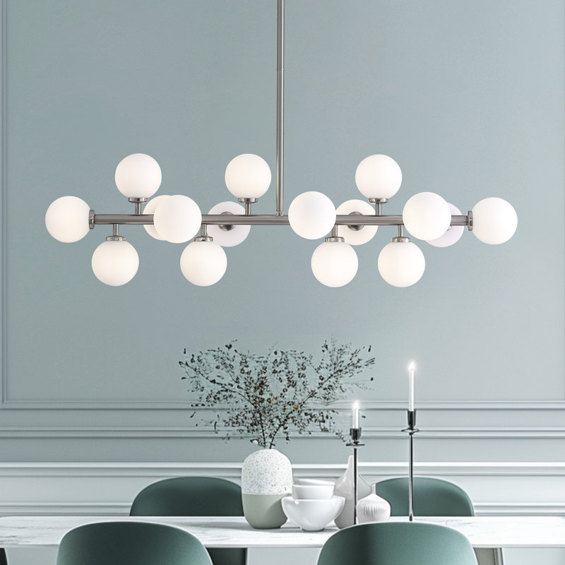 Lustre linéaire spoutnik moderne en verre à bulles 16 lumières Jewellia, Nickel