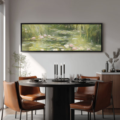 Large Framed Canvas Wall Art - Green Water Lily Pond Landscape Decor - 60"x20", 60"x30"