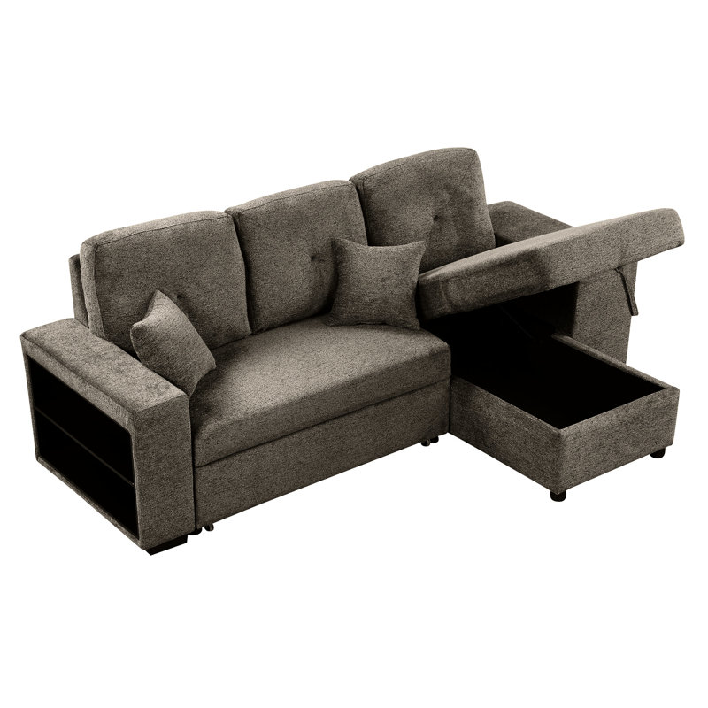 Lit en forme de L avec 2 tabourets et tablette latérale, canapé modulaire réversible pour les appartements, velours, méridienne à tablette coulissante gris anthracite, mobilier de salon confortable,