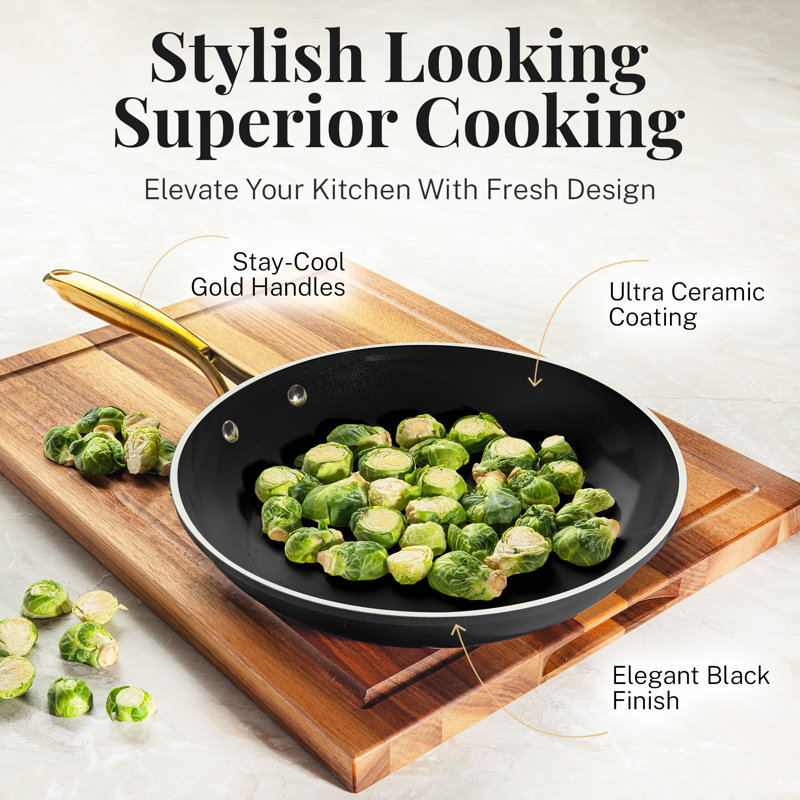 Black and Gold 15-Piece Nonstick Ceramic Cookware Set with Utensils