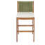 Tabourets de bar d'extérieur en bois d'acacia (ensemble de 2), chaises de bar à hauteur teck avec coussin crème et dossier en osier vert, tabourets à hauteur de comptoir pour patio, bord de piscine, îlot de cuisine-1046458425