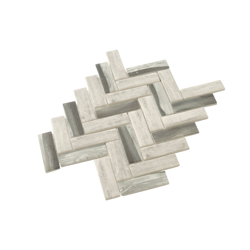1.2" x 3.9" Glass Mosaic Wall & Floor Tile, White/Gray/Beige