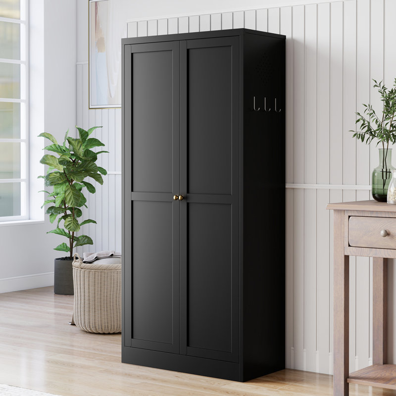 Armoires de garde-manger en métal noir peu encombrantes, solution de rangement de cuisine de ferme moderne