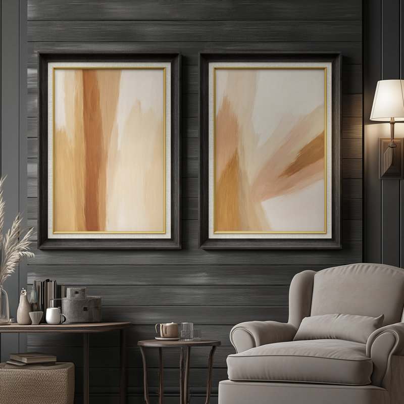 «Soft Soft Beige Abstract Brush Forms Minimal Warm Tones», ensemble de 2 reproductions d'art encadrées de qualité supérieure sur papier 26 po x 36 po