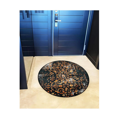 Black Antique Pattern Orange Detailed Woven Base Modern Decorative Carpet
