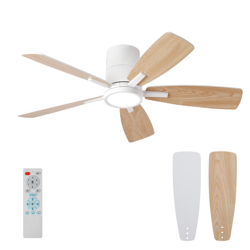 Leighton 42" W Ceiling Fan with Light Kit, White with Oak/White Blades