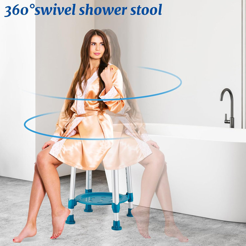 360° Shower Chair Shower Bench 11.6"x21" 6-Hight Adjustable with Shelf for Bathroom and Spa