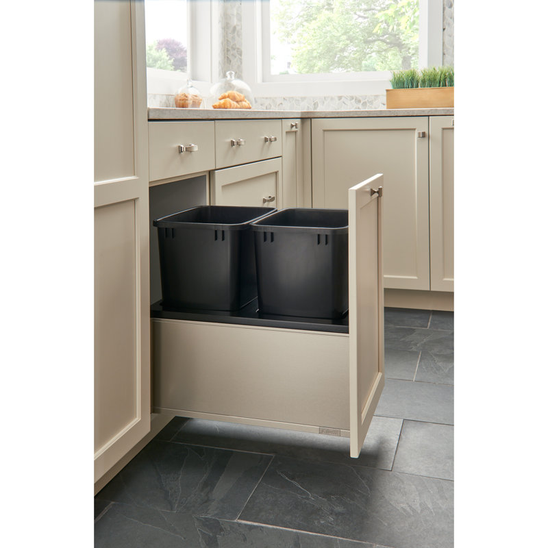 LEGRABOX Double 35 pte Poubelle escamotable en acier inoxydable / noire avec fermeture en douceur BLUM pour armoires sans cadre de 18 po