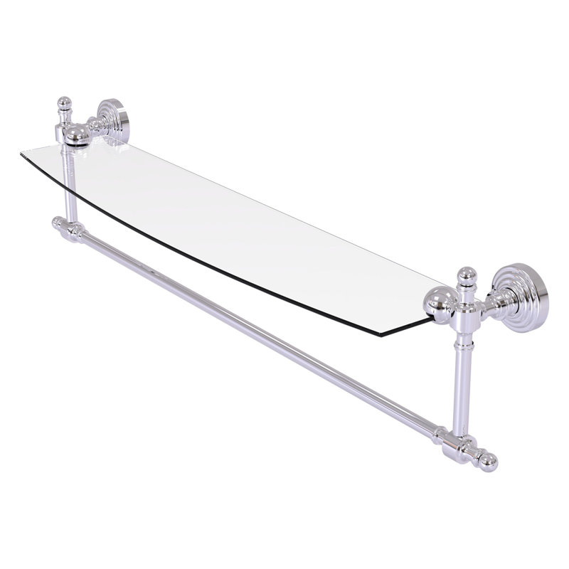 Retro Wave Bracket Shelf with Towel Bar, Polished Chrome, 28"