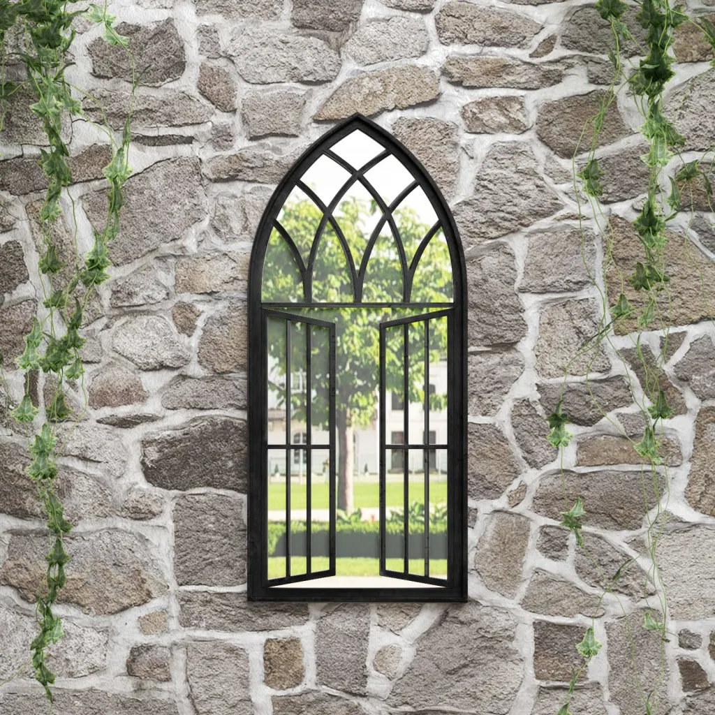 Rosalind Wheeler Garden Mirror Black 70X30 Cm Iron For Outdoor Use