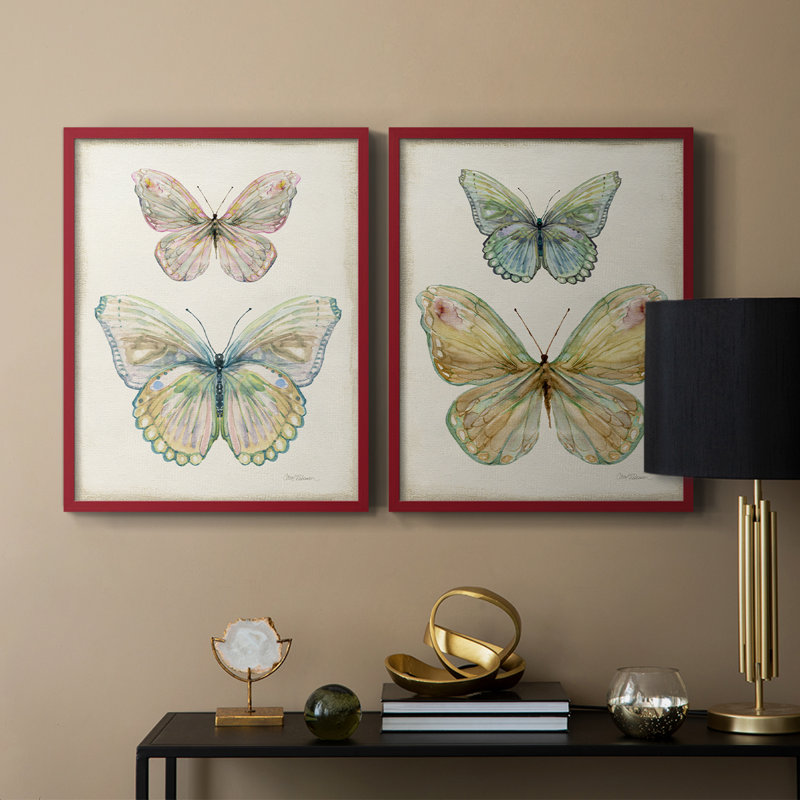 «Botanical Butterfly I», reproduction encadrée de qualité supérieure - prête à être accrochée - aucun clou requis - aucun clou requis