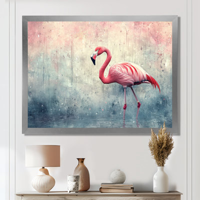Minimalisme, flamant rose sous la pluie I - flamant rose, art mural sur toile