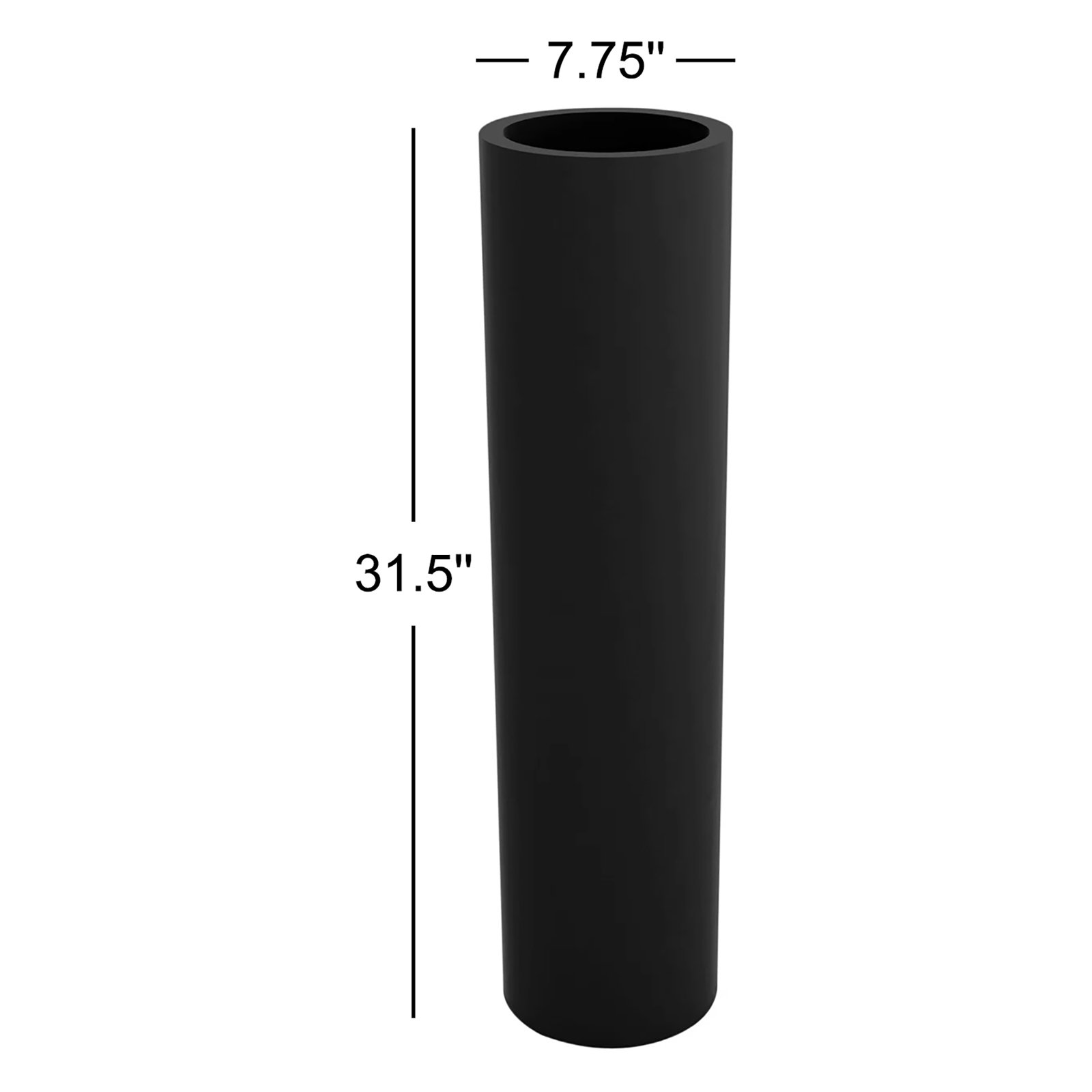 Cilindro 10" Pot Planter, Black, 31.5" H x 7.75" W x 7.75" D