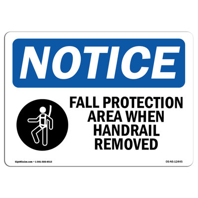 Fall Protection Area When Handrail  Aluminum Sign 14" X 10"