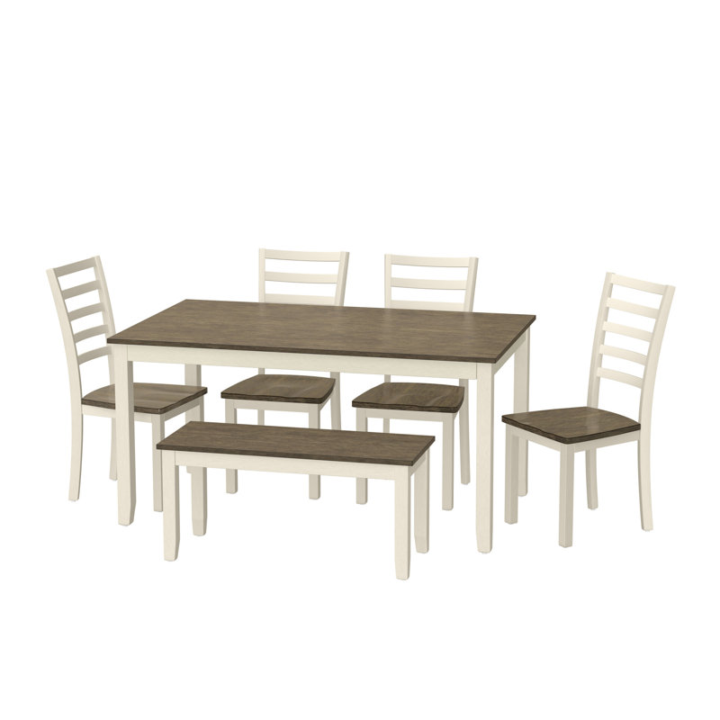 Ensemble de table de salle à manger 6 pièces brun et blanc
