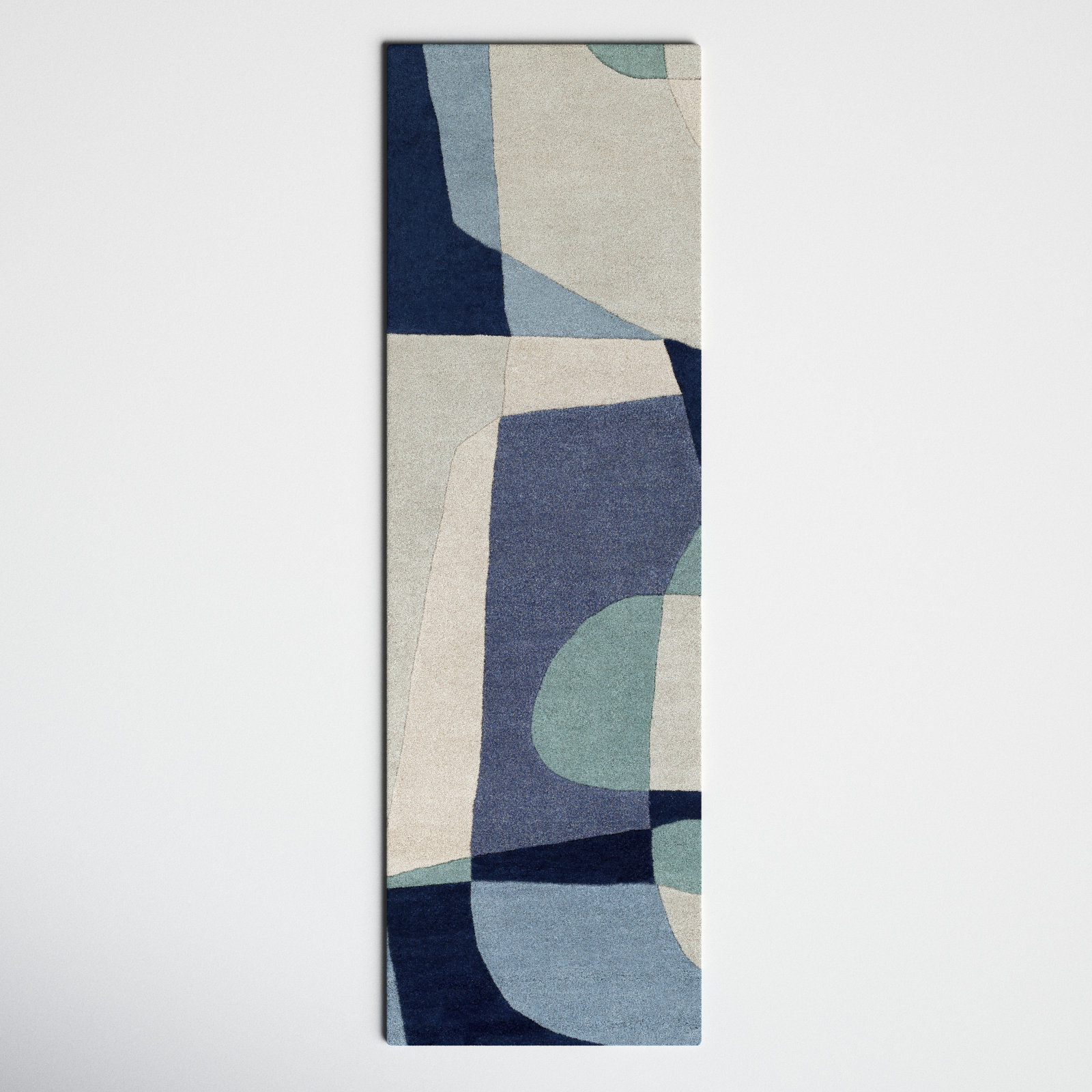 Gaye Teal Navy Beige Hand-Tufted Geometric Rug, Runner 2'6" x 8'