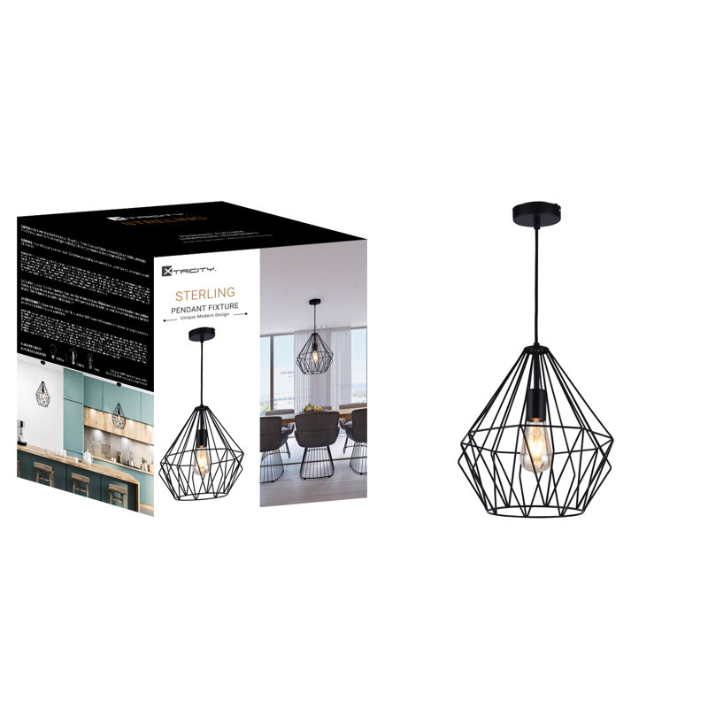 Luminaire suspendu géométrique unique à 1 lumière Sterling, Noir
