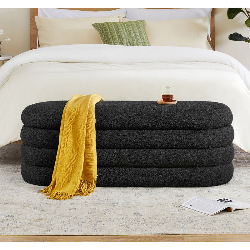 Polyester Upholstered Storage Bench, Black