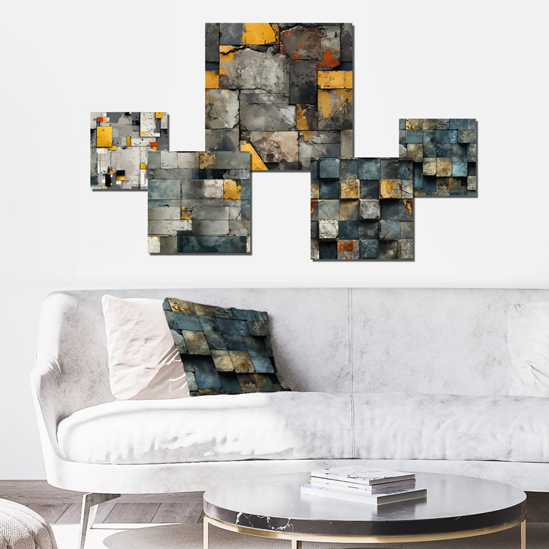 «Cowser», ensemble de 5 art mural abstrait à rayures cubiques