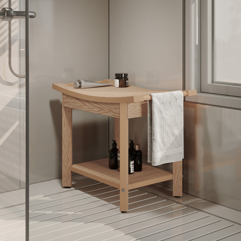 Banc de douche en bois manufacturé Ayondela, Beige